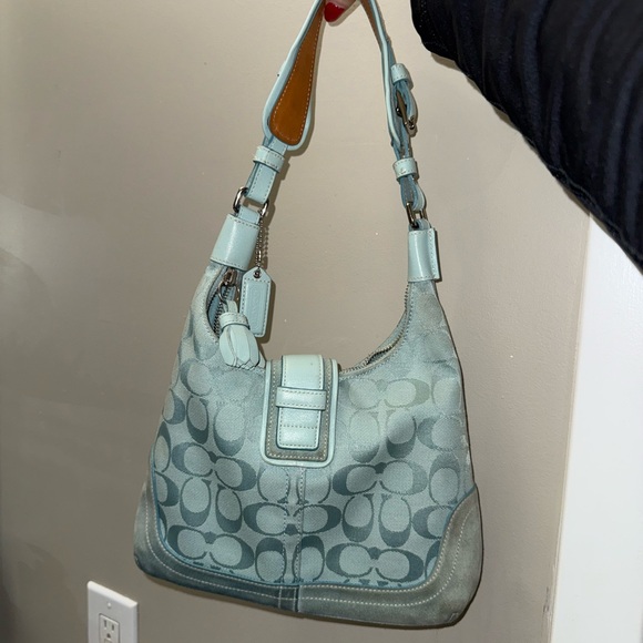 Y2K VINTAGE Coach Hamilton Baby Blue Monogram Hobo Bag - Picture 2 of 5